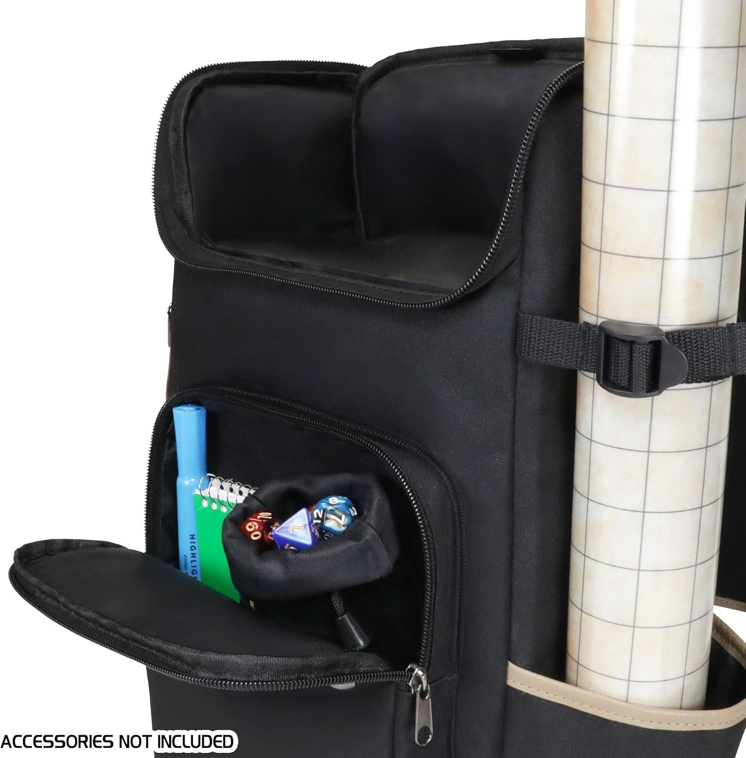 Designer Edition Dnd Backpack - Stylish RPG Backpack for Dungeons and Dragons - Travel Dnd Bag Fits 4 Books and Binder with Miniature Storage, Map Holder, Comfortable Shoulder Straps (Black)