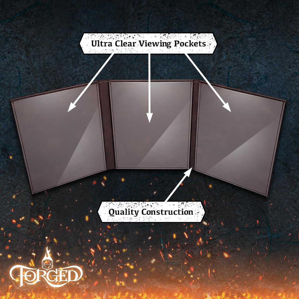 Game Master Screen - 30In Portrait DM Screen Compatible with Dungeons and Dragons and Other TTRPG - Faux Dragon Skin with Clear Dry Erase 8.5 X 11 Pockets - Slipcase Stores with DND Books - Brown