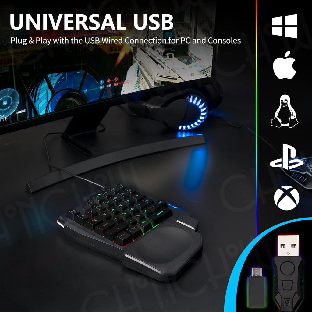 Ergonomic Wired Gaming Keyboard - LED Rainbow Backlight, 35-Key | Ultima Series