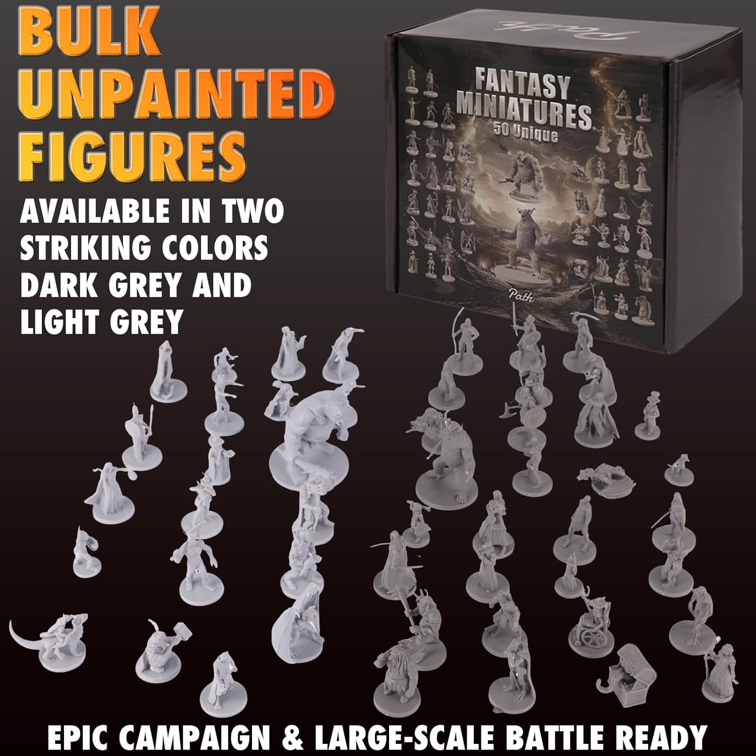 50 Unique Miniatures Fantasy Tabletop RPG Figures for Dungeons and Dragons, Pathfinder Roleplaying Games, Bulk Unpainted, Great for D&D