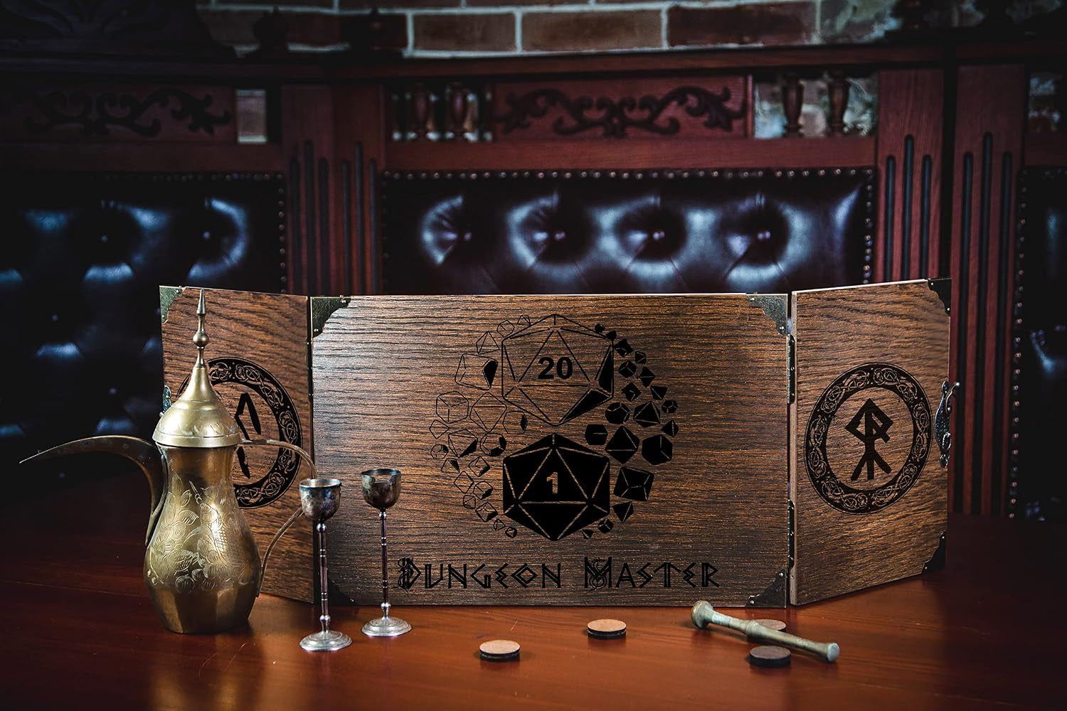 Game Master Screen Made for Board Role Playing Game - Wooden Handcrafted GM Screen Set - DM Gift Idea - Gifts for Him and Her (Medium 12X9" Foldable, Dices)