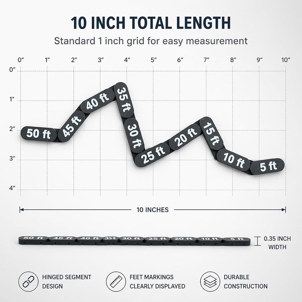 10" Articulated DND Movement Ruler, Flexible Measuring Gauge for Tabletop RPG Miniatures, Pathfinder & Wargaming Tool, Precise 5-50Ft Scale, Durable Non-Removable Links