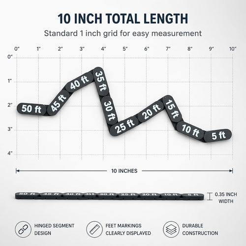 10" Articulated DND Movement Ruler, Flexible Measuring Gauge for Tabletop RPG Miniatures, Pathfinder & Wargaming Tool, Precise 5-50Ft Scale, Durable Non-Removable Links