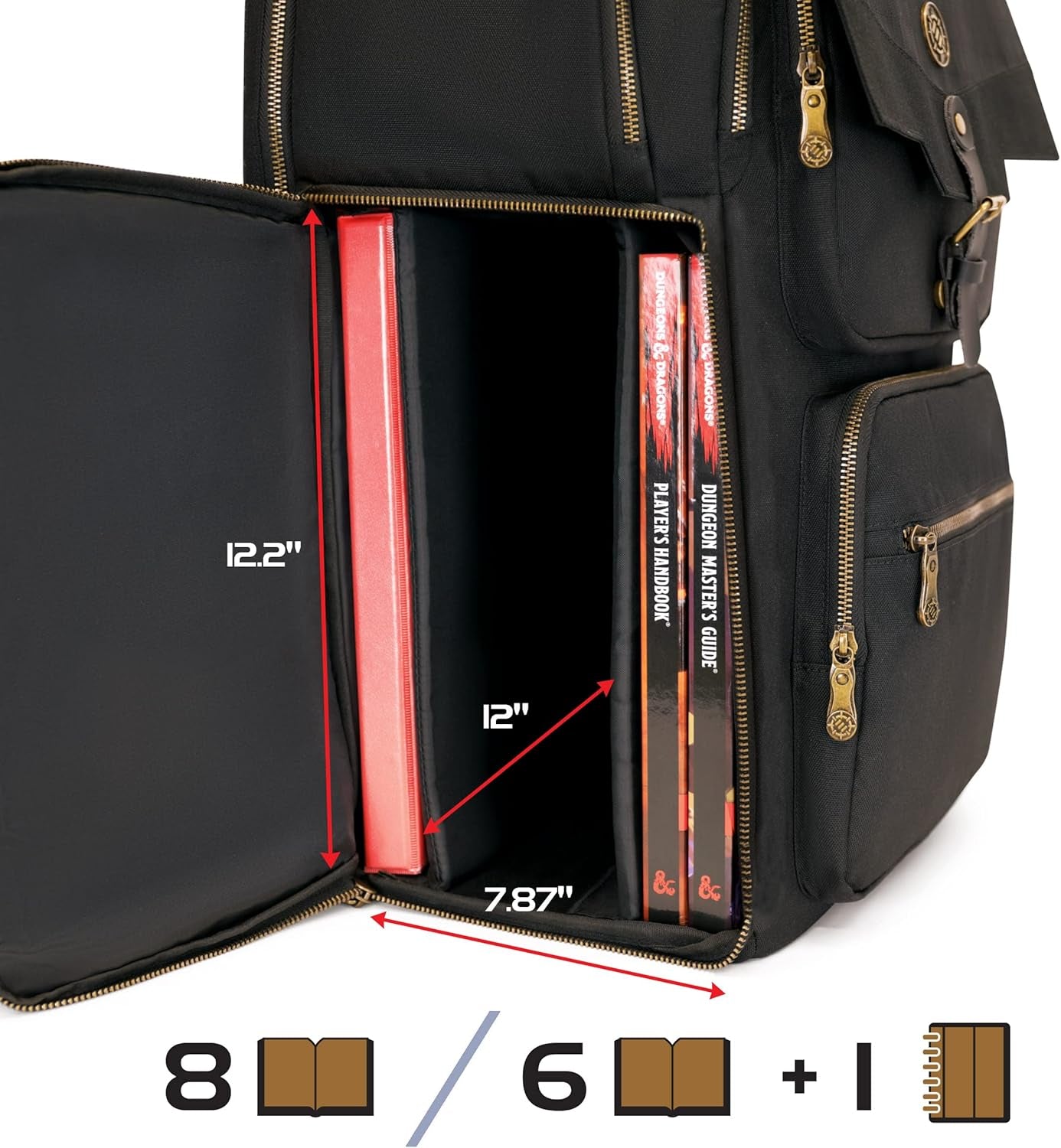Dnd Backpack - RPG DM Bag for Dungeons and Dragons - Travel Dnd Bag Organizer Fits 6-8 Books Upright, 18" Laptop/Dm Screen Slot, Miniature Storage Foam Trays, Accessories Pockets, Map Strap