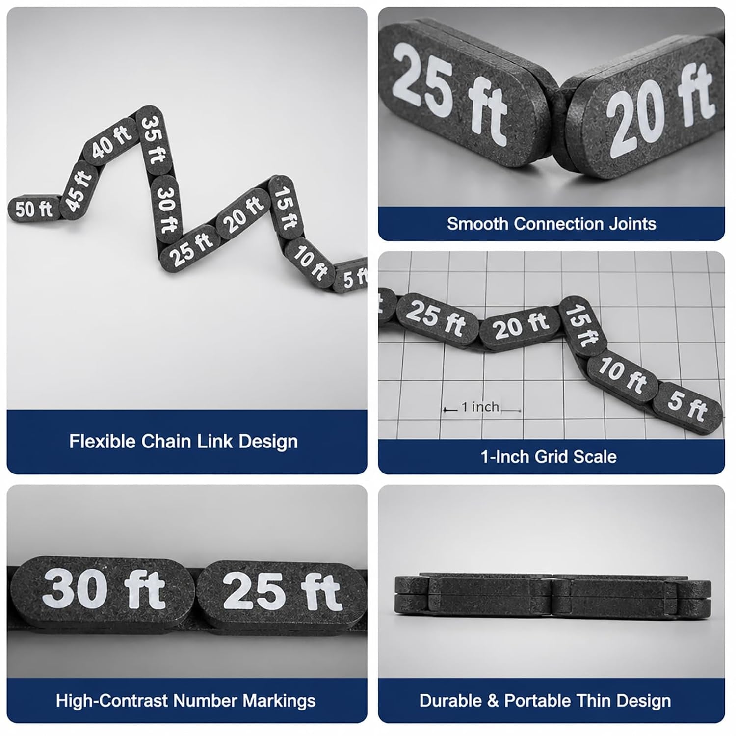 10" Articulated DND Movement Ruler, Flexible Measuring Gauge for Tabletop RPG Miniatures, Pathfinder & Wargaming Tool, Precise 5-50Ft Scale, Durable Non-Removable Links