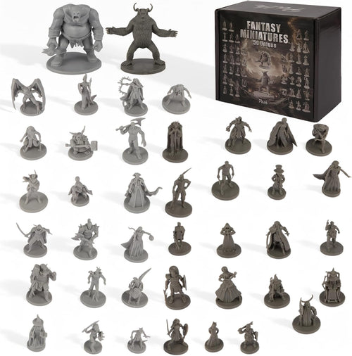 50 Unique Miniatures Fantasy Tabletop RPG Figures for Dungeons and Dragons, Pathfinder Roleplaying Games, Bulk Unpainted, Great for D&D