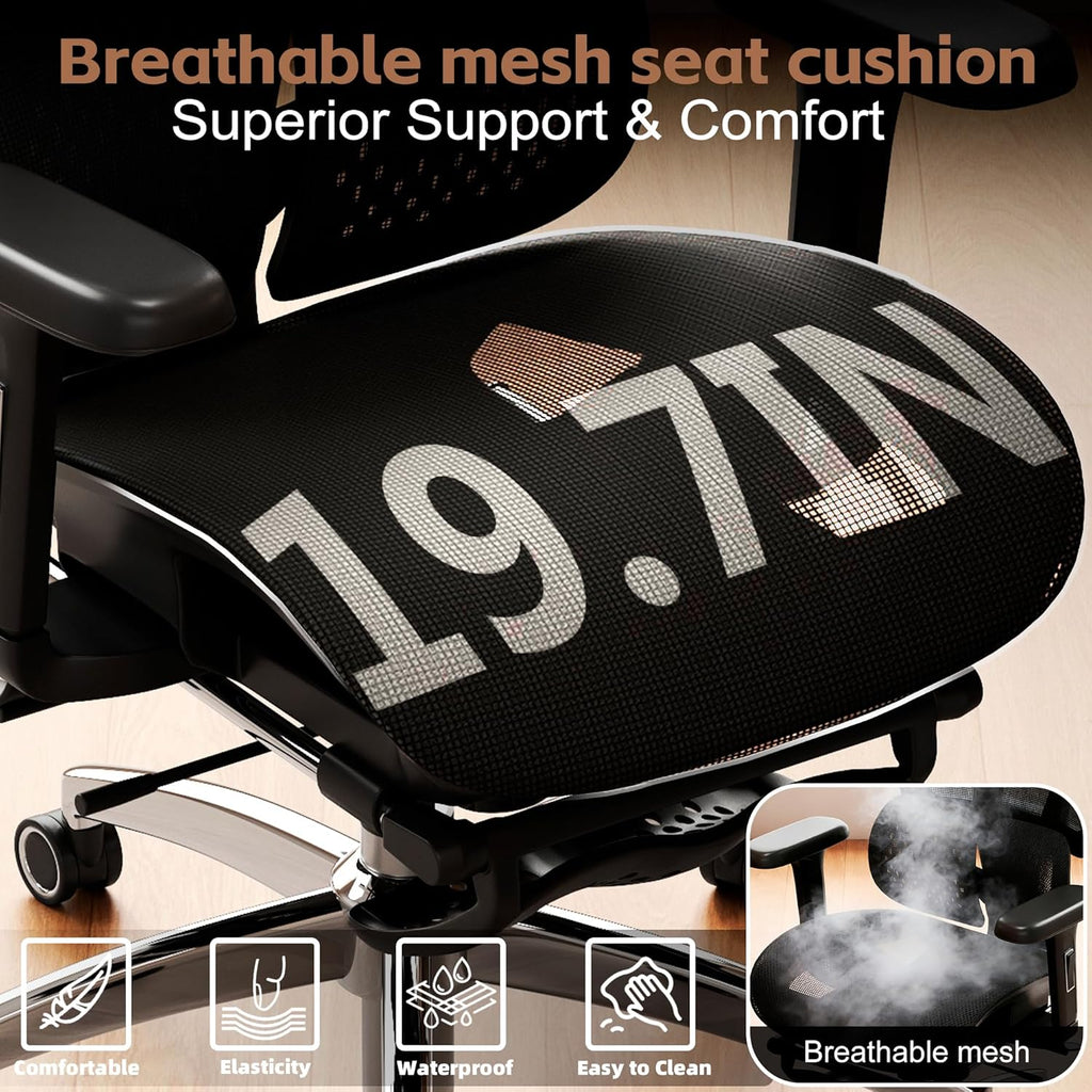 Ergonomic Office Chair with Footrest, Desk Chairs with Adjustable 3D Headrest and Armrests, Computer Gaming Chair with Dynamic Lumbar Support & Adjustable Depth Breathable Mesh Seat (Black)