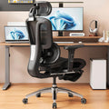 Ergonomic Office Chair with Footrest, Desk Chairs with Adjustable 3D Headrest and Armrests, Computer Gaming Chair with Dynamic Lumbar Support & Adjustable Depth Breathable Mesh Seat (Black)
