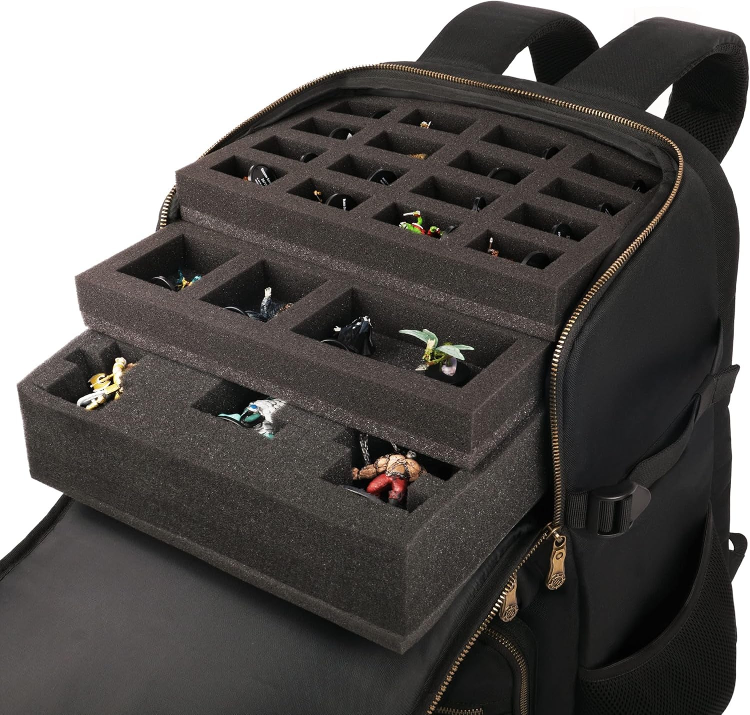 Dnd Backpack - RPG DM Bag for Dungeons and Dragons - Travel Dnd Bag Organizer Fits 6-8 Books Upright, 18" Laptop/Dm Screen Slot, Miniature Storage Foam Trays, Accessories Pockets, Map Strap