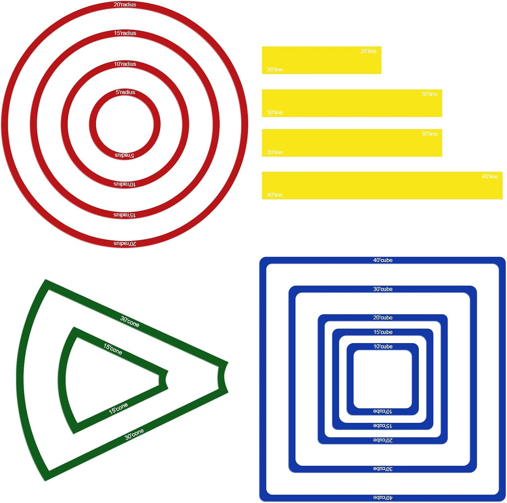 15 Pcs Area of Effect Spell Templates, DND Spell Templates, Acrylic Spell AOE Damage Template Set, Include 5 Cube 4 Circle 2 Cone 4 Line Templates, Tabletop RPG Gaming Accessories.