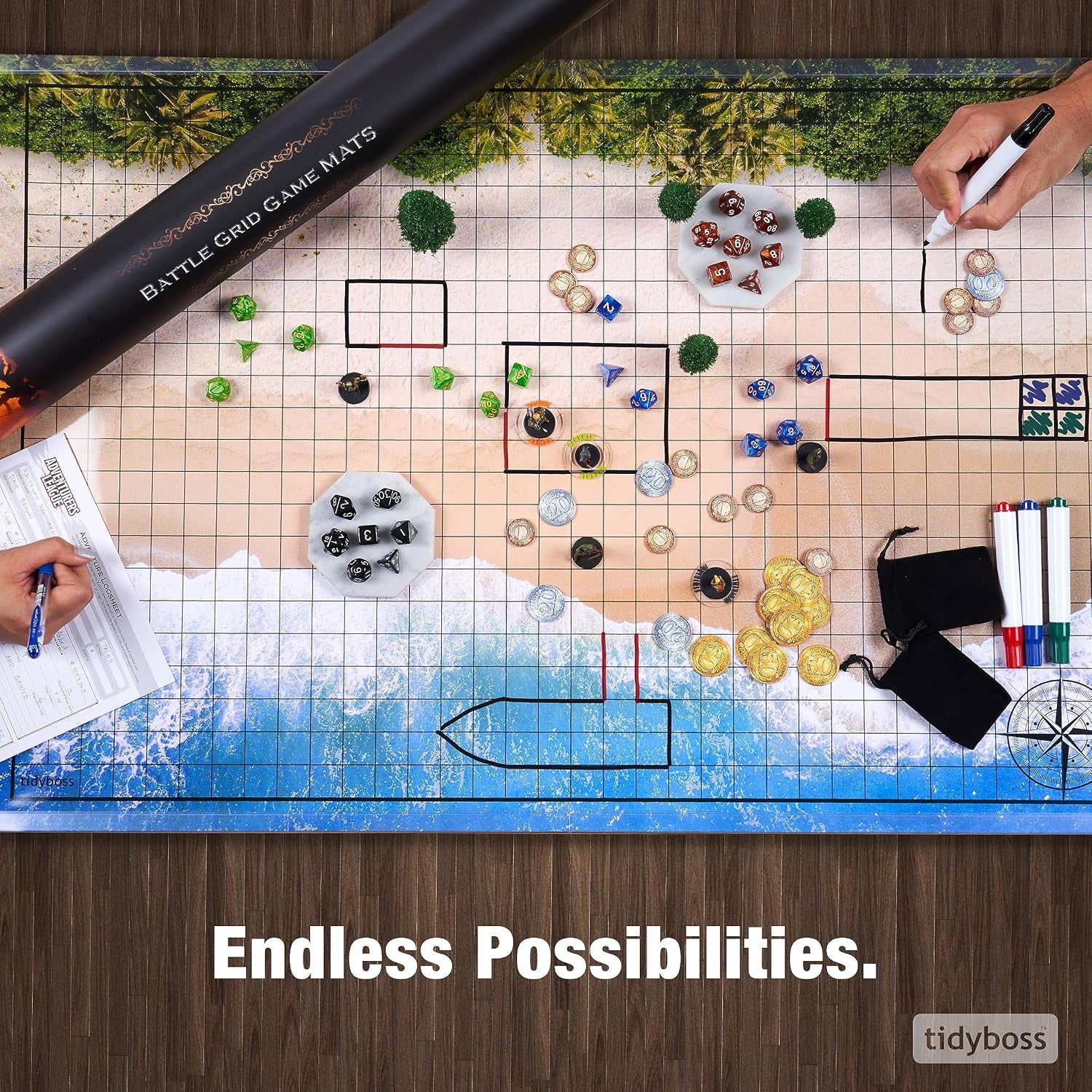 DND Expansion Pack | 3 X Double Sides 24X 36 Game Grid Mat | 6 Terrains with Lava, Sea, Forest, Cave, Swamp and Desert | Includes 2 X Dry Erase Markers, Eraser and Clips