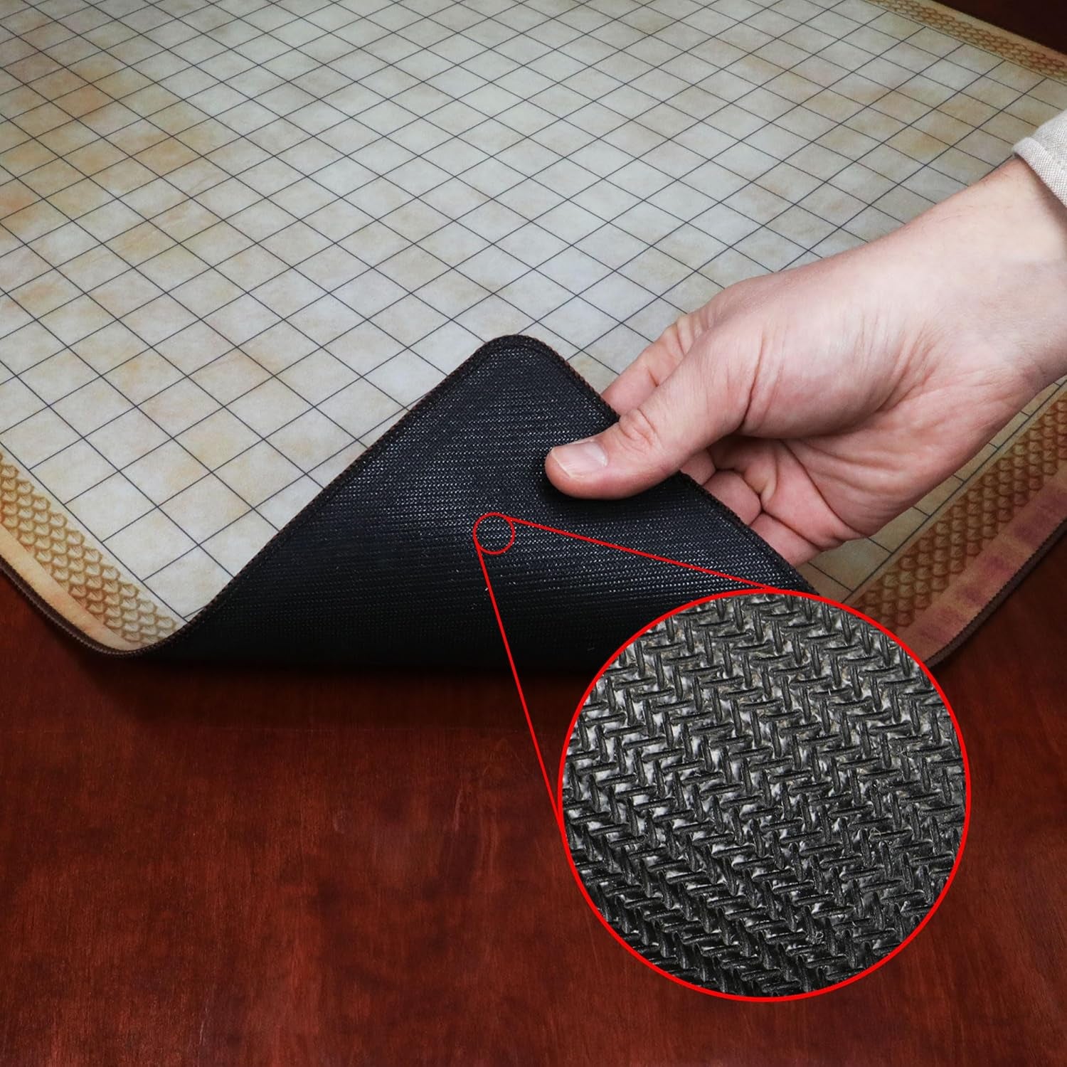 Deluxe RPG Grid Mat - DND Map (24X36In) with Premium Rubber, Non-Slip Grip, No Creasing - Dry Erase DND Mat Set for Masters and Starters, Erasable Parchment with Travel Pouch, Marker Set