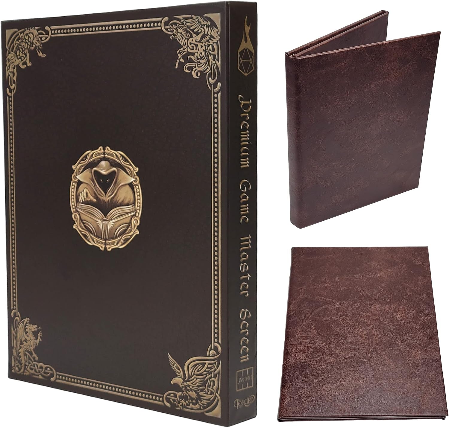 Game Master Screen - 30In Portrait DM Screen Compatible with Dungeons and Dragons and Other TTRPG - Faux Dragon Skin with Clear Dry Erase 8.5 X 11 Pockets - Slipcase Stores with DND Books - Brown