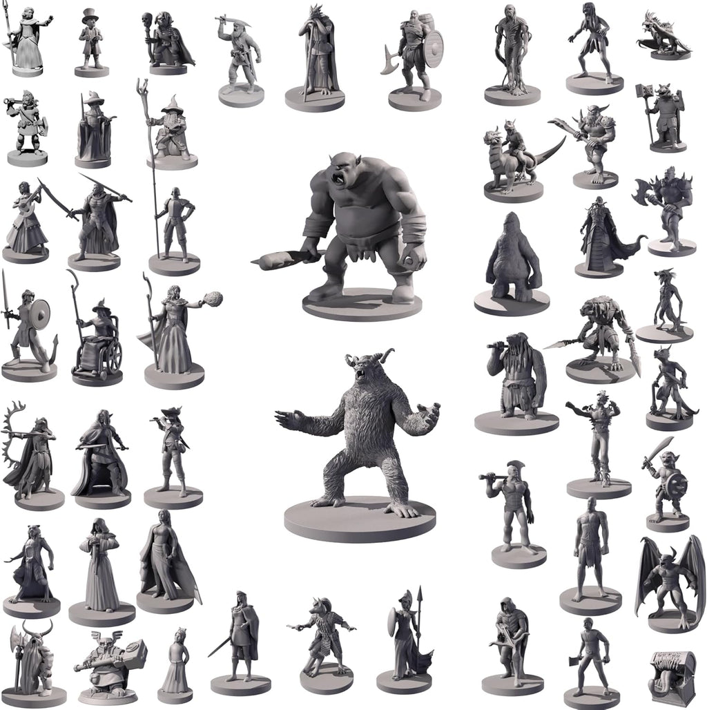 50 Unique Miniatures Fantasy Tabletop RPG Figures for Dungeons and Dragons, Pathfinder Roleplaying Games, Bulk Unpainted, Great for D&D