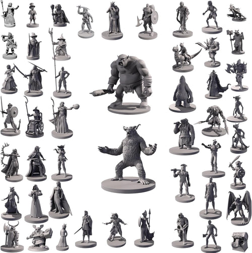 50 Unique Miniatures Fantasy Tabletop RPG Figures for Dungeons and Dragons, Pathfinder Roleplaying Games, Bulk Unpainted, Great for D&D