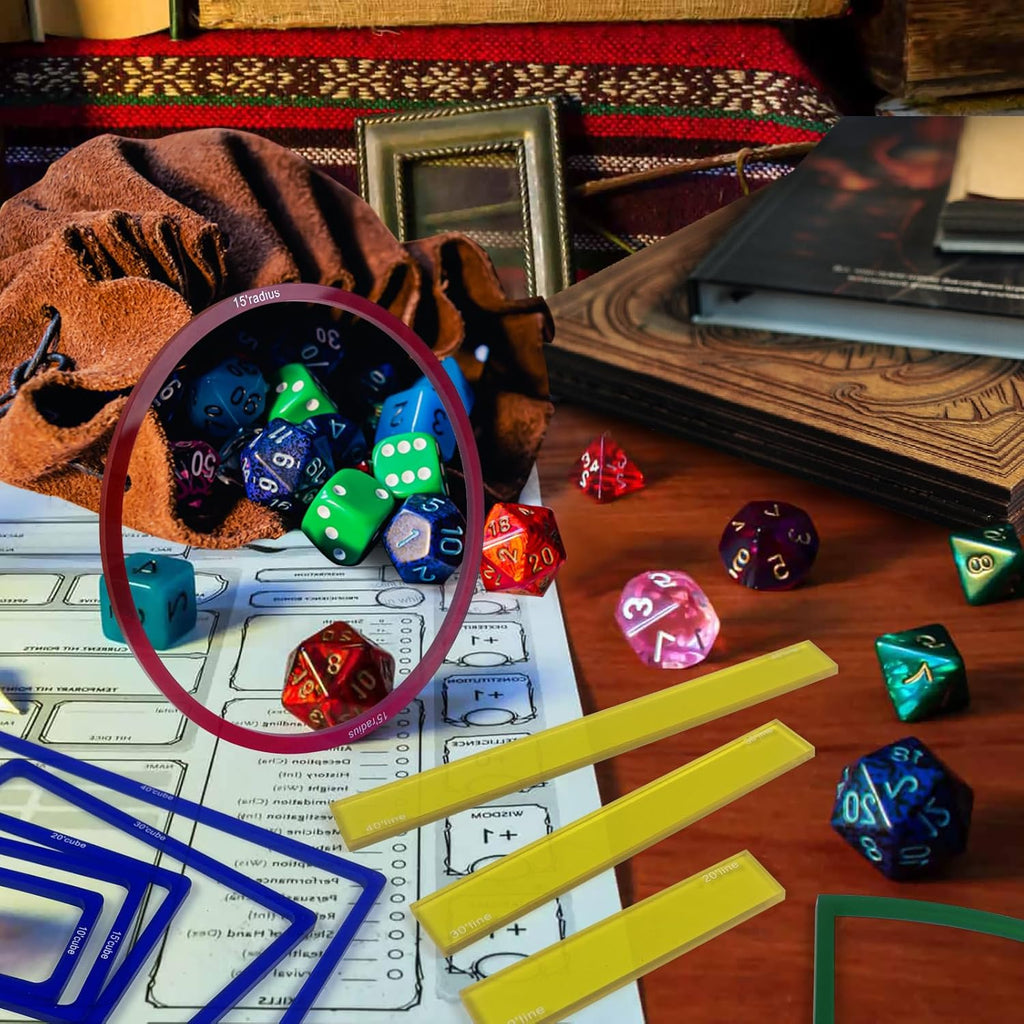 15 Pcs Area of Effect Spell Templates, DND Spell Templates, Acrylic Spell AOE Damage Template Set, Include 5 Cube 4 Circle 2 Cone 4 Line Templates, Tabletop RPG Gaming Accessories.