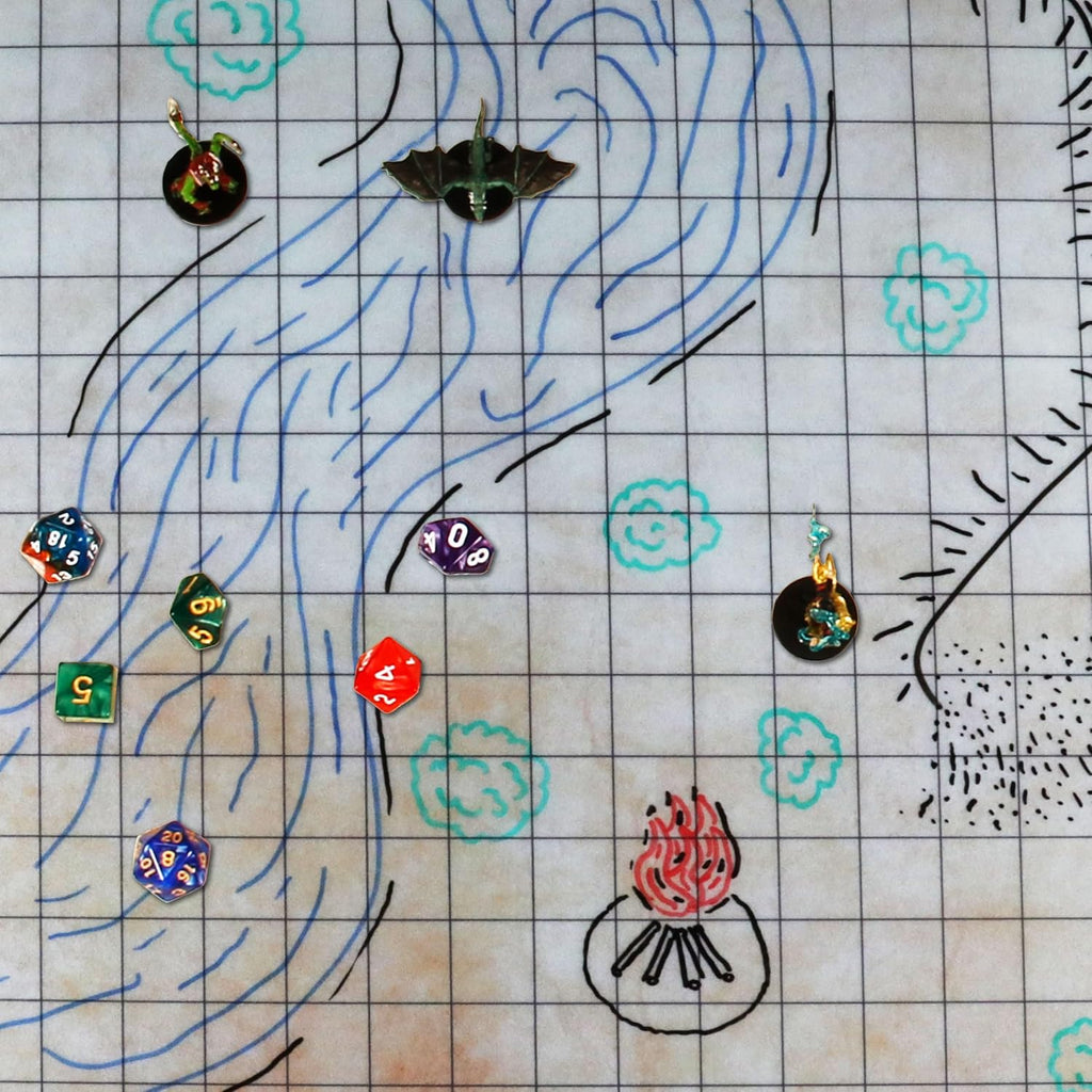 Deluxe RPG Grid Mat - DND Map (24X36In) with Premium Rubber, Non-Slip Grip, No Creasing - Dry Erase DND Mat Set for Masters and Starters, Erasable Parchment with Travel Pouch, Marker Set