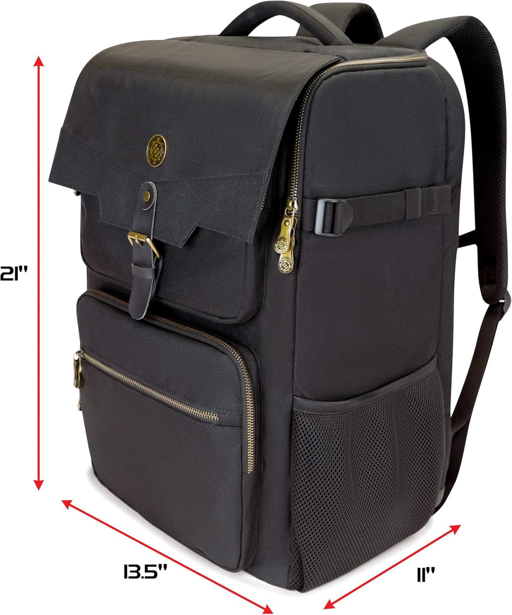 Dnd Backpack - RPG DM Bag for Dungeons and Dragons - Travel Dnd Bag Organizer Fits 6-8 Books Upright, 18" Laptop/Dm Screen Slot, Miniature Storage Foam Trays, Accessories Pockets, Map Strap