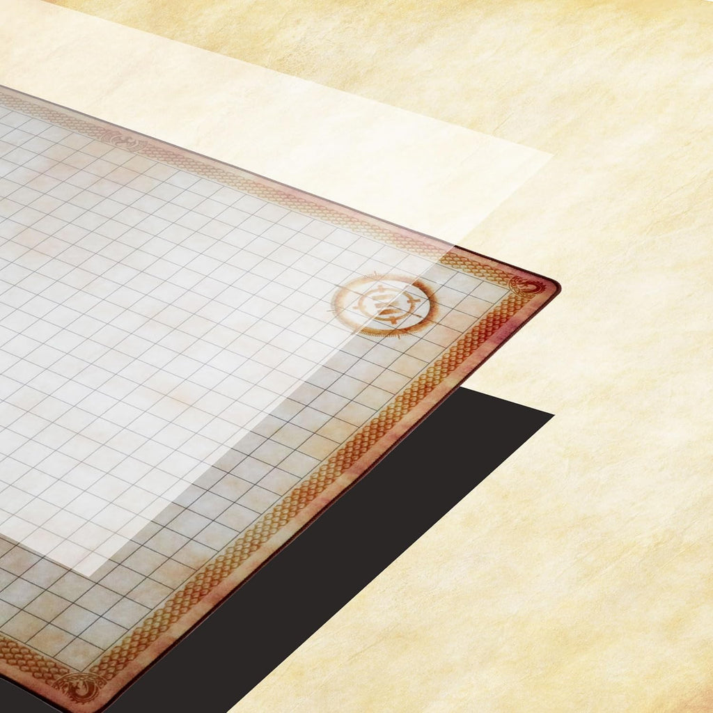 Deluxe RPG Grid Mat - DND Map (24X36In) with Premium Rubber, Non-Slip Grip, No Creasing - Dry Erase DND Mat Set for Masters and Starters, Erasable Parchment with Travel Pouch, Marker Set