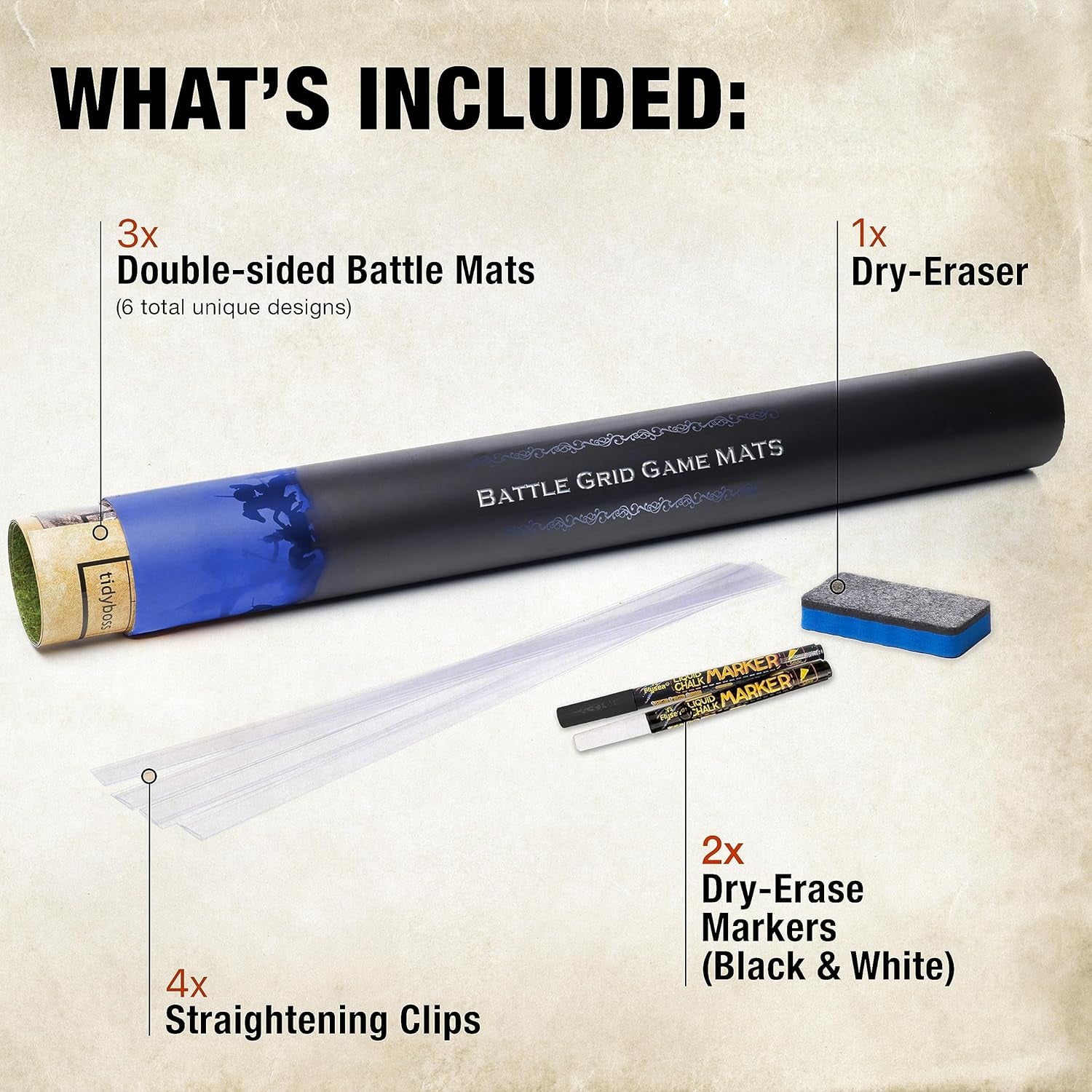 DND Expansion Pack | 3 X Double Sides 24X 36 Game Grid Mat | 6 Terrains with Lava, Sea, Forest, Cave, Swamp and Desert | Includes 2 X Dry Erase Markers, Eraser and Clips