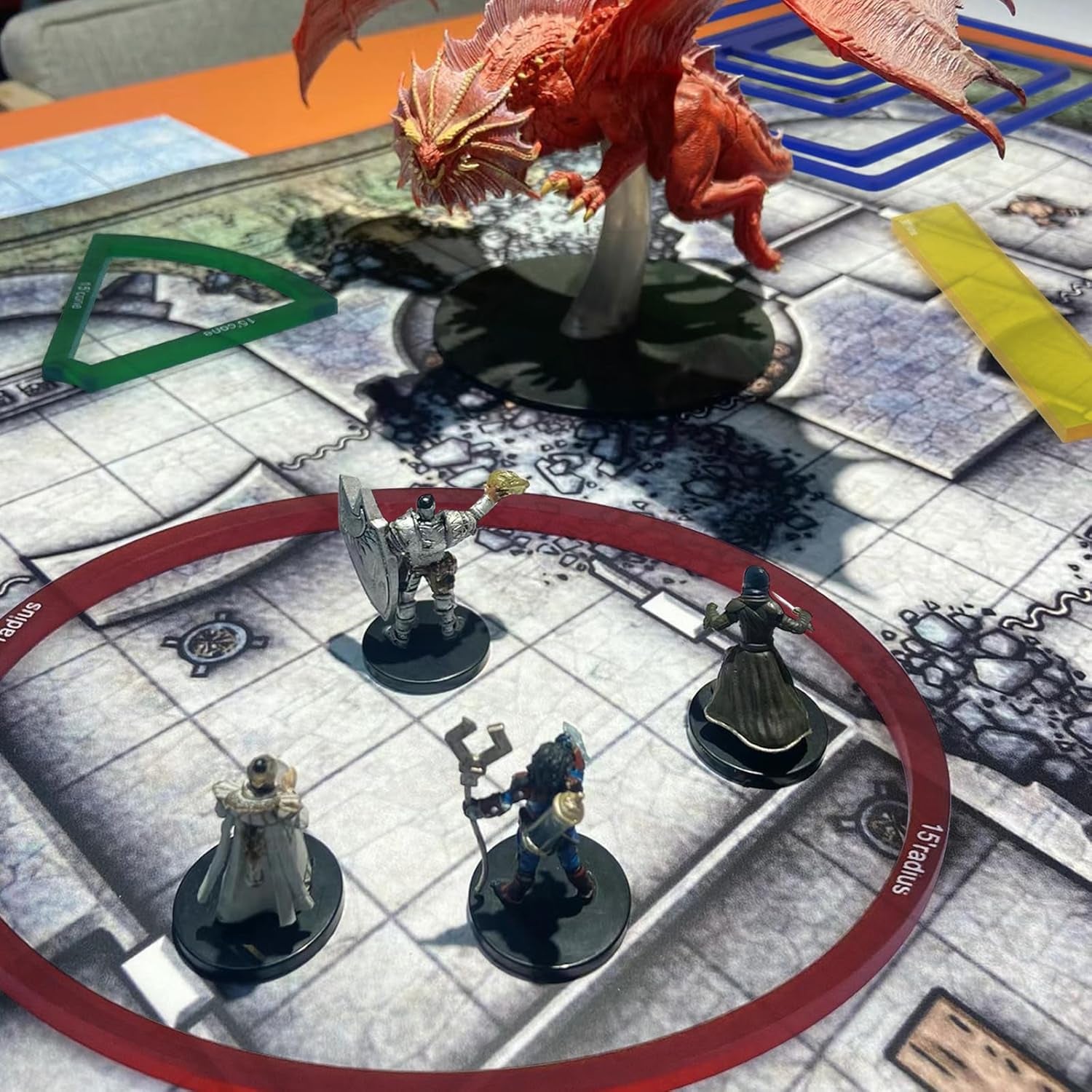 15 Pcs Area of Effect Spell Templates, DND Spell Templates, Acrylic Spell AOE Damage Template Set, Include 5 Cube 4 Circle 2 Cone 4 Line Templates, Tabletop RPG Gaming Accessories.