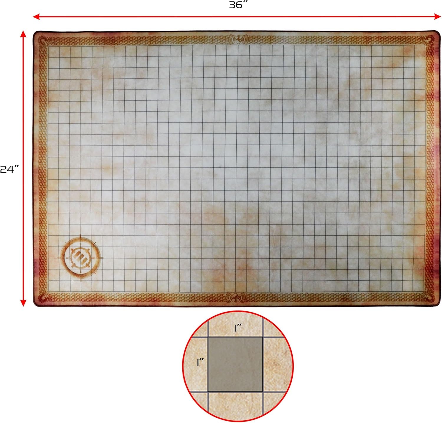 Deluxe RPG Grid Mat - DND Map (24X36In) with Premium Rubber, Non-Slip Grip, No Creasing - Dry Erase DND Mat Set for Masters and Starters, Erasable Parchment with Travel Pouch, Marker Set